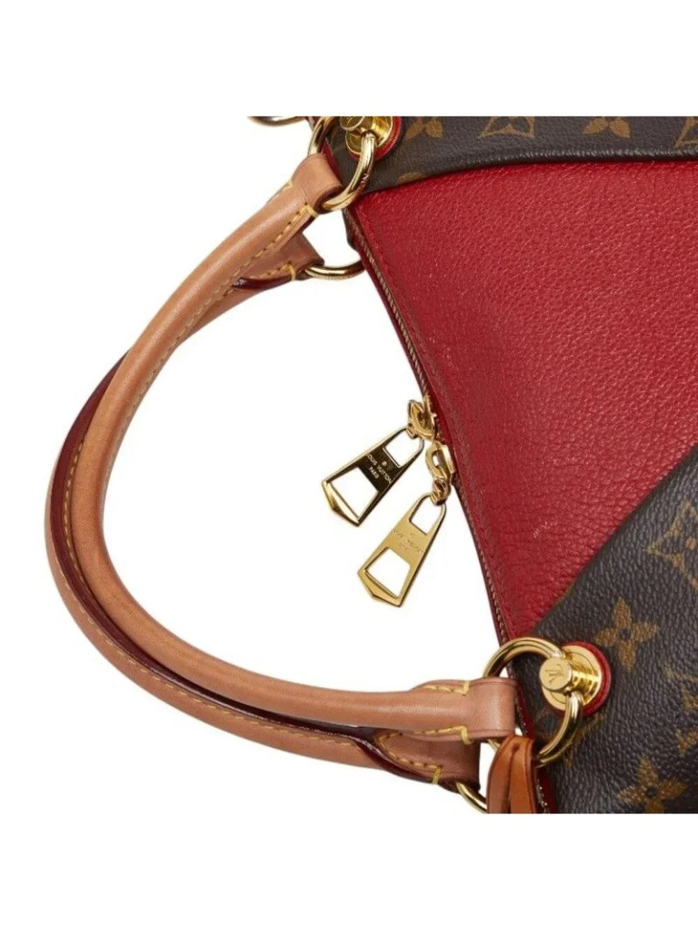 Louis Vuitton Monogram Tote BB 2-Way Shoulder Bag Cerise Red Brown Leather
